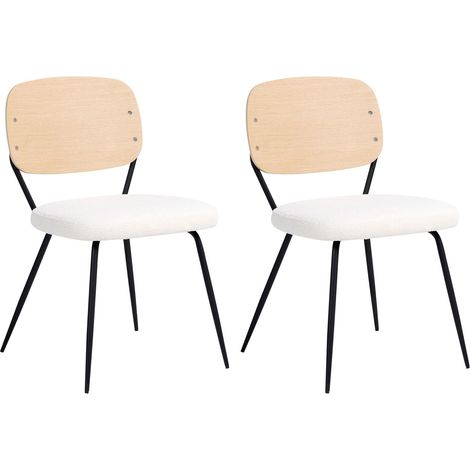Set di 2 sedie da pranzo Boucle con gambe in ferro nero senza braccioli, design minimalista moderno, colore bianco sporco Eileen
