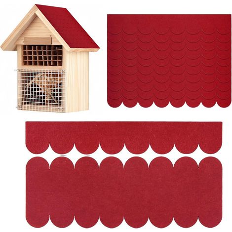32 Stück Bitumenfilz für Vogelhäuser, wasserdichte und zuschneidbare Dachschindeln, selbstklebende Mini-Dachschindeln, geeignet für Vogelhäuser, Modellbau usw. (Rot) (1/5)