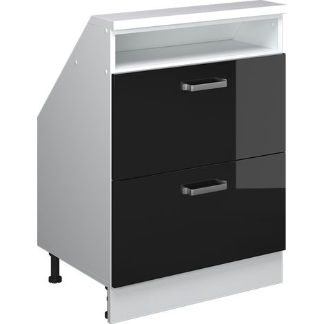 Meuble sous pente R-Line, Noir Haute brillance, 60cm avec 2 tiroirs, Vicco (1/5)