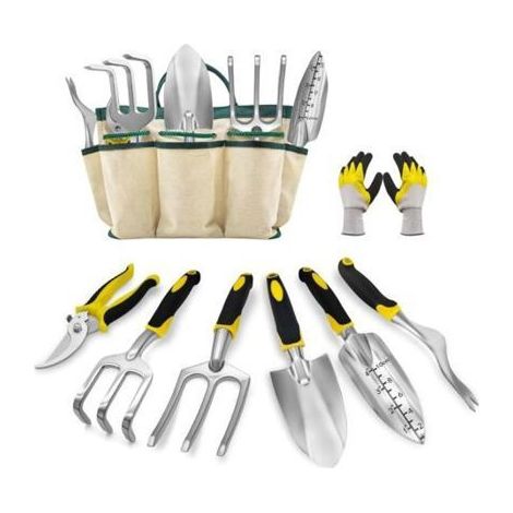 Ensemble de 8 outils de jardin, comprenant un sac de rangement, des gants de jardinage, un sécateur, une pelle, un râteau et tout (1/5)
