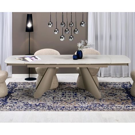 Table design extensible 180-260cm en pierre frittée couleur Travertin Dask (1/5)
