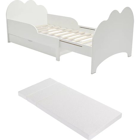 Lit évolutif 90 x 140/170/200 cm avec tiroir - Pin et MDF - Blanc + Matelas - TEONIA (1/5)