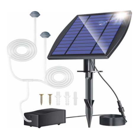 Bomba de oxígeno solar ultrasilenciosa, gran volumen de burbujas, máquina de oxígeno para acuarios exteriores, oxígeno para piscinas (1/5)