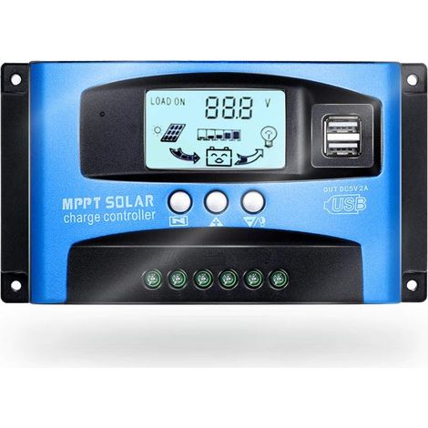 100A Régulateur de Charge Solaire 12V/24V Contrôleur de Charge de Batterie pour Panneau Solaire avec Écran LCD et Double Port USB - 100A (1/5)