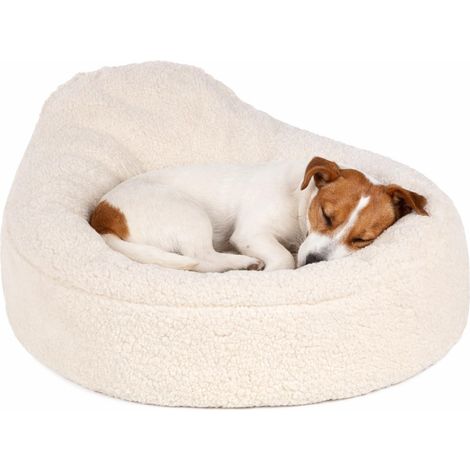 Panier Chien - Panier Chat - Sofa Blanc - 58x58x33 cm - Coussin Peluche Doux avec Housse Amovible Lavable et Base antidérapante (1/5)
