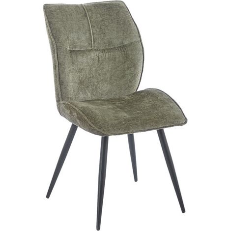 FAYE - Lot de 2 chaises en tissu vert pieds en métal noir