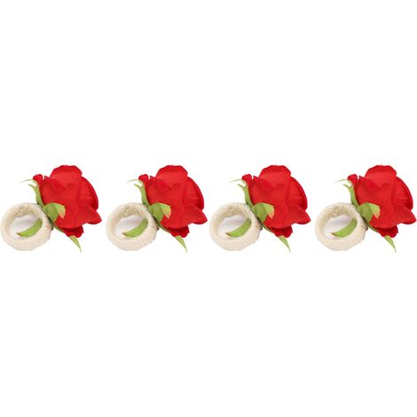 Lot de 4 ronds de serviette roses en plastique imitation vigne, réutilisables, pour restaurant, rouges (1/5)