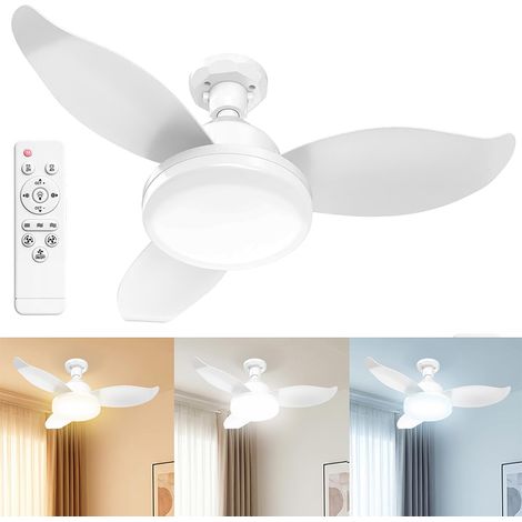 Ventilateur de chambre à trois pales avec télécommande, moteur réversible, intensité lumineuse réglable (3000K-6500K), 63,5 cm (25 pouces), culot E27 (1/5)