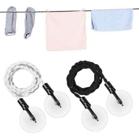 Lot de 2 (noir + blanc) Corde à linge de voyage Corde à linge rétractable portable avec crochet et ventouse Accessoires de camping Cruise Essentials pour une utilisation en extérieur (1/4)
