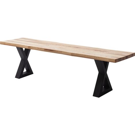 Sitzbank 160x40 cm mit Baumkante, X-Gestell, Eiche massiv geölt, PARACATU-06 (1/5)