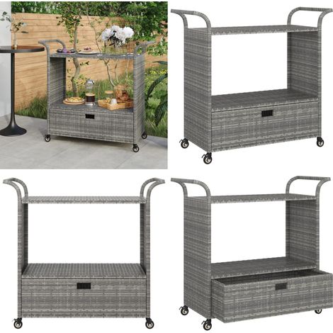 Barwagen mit Schublade Grau 100x45x97 cm Poly Rattan - Gartenbarwagen - Küchenbarwagen (1/5)