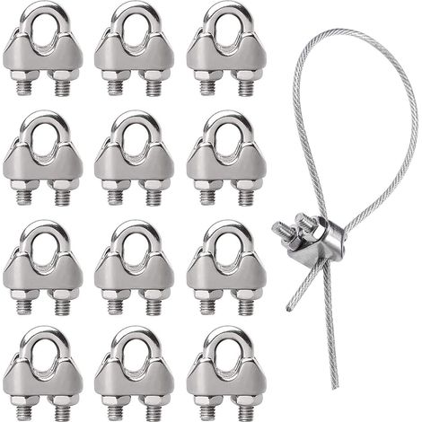 BRAVIX Attaches pour Câbles Métallique, 12pcs M3 Serre-câbles Étrie en Acier Inoxydable, U Boulon Clip Serrage de Câble pour Industrie, Ménage, Chargement et Déchargement de Marchandises (1/5)