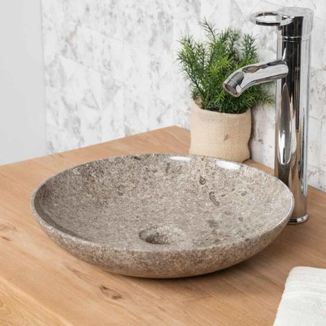 Vasque salle de bain en marbre à poser Lysom 35 cm gris (1/5)