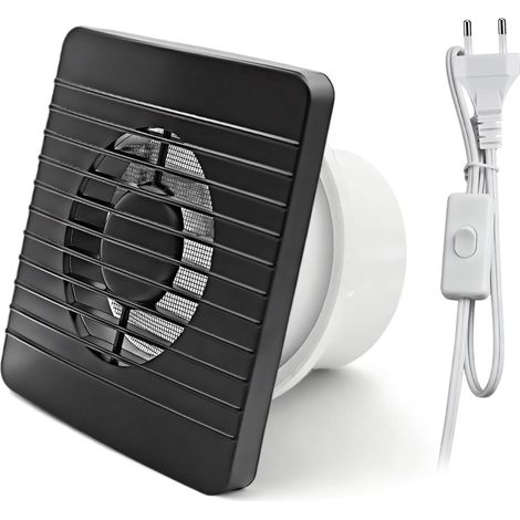Ventilateur extracteur de salle de bain 100 mm avec panneau noir, interrupteur à bouton, clapet anti-retour, câble d'alimentation de 1 m pour salle de bain et WC (1/5)