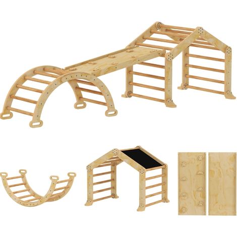 Percorso motricità 9 in 1 in legno per bambini con scivolo, rampa, scala e lavagna (1/5)
