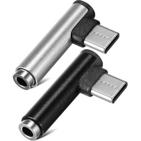 Adaptateur Audio à Angle Droit 2pcs USB Type-c vers Prise Jack 3,5 Mm en Plastique Portable Son Pur et Clair pour Écouteurs et Téléphones (1/5)
