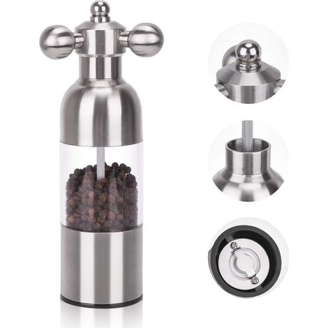 Moulin à sel et à poivre manuel, broyage grossier et fin, mélangeur à sel et poivre avec poignée rotative en acier inoxydable-Fei Yu (1/5)