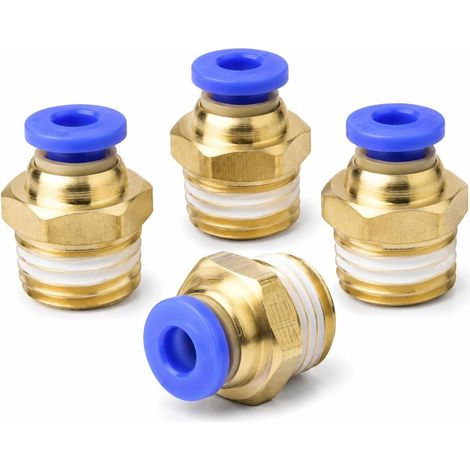 Raccord Rapide Air Comprimé, Raccord Pneumatique PC4-02 4mm 1/4 Pouce, Embout Compresseur, Connecteur de Tuyau, Montage Rapide, Lot de 4 Pièces pour Système Pneumatique Industriel et Bricolage (1/5)