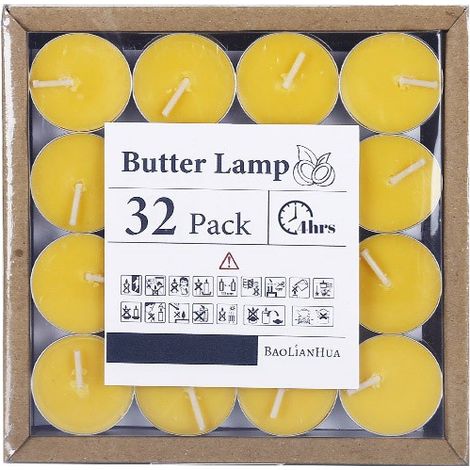 Cire de thé non parfumée, 32 pièces  Brûle pendant 4 heures, jaune, sans fumée, ne coule pas  Longue durée  Mini bougie en paraffine (1/5)