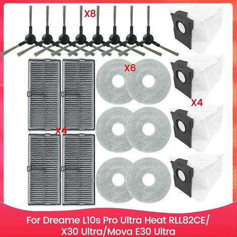 Para Dreame L10s Pro Ultra Heat RLL82CE, X30 Ultra, Mova E30 Ultra Piezas Cepillo lateral Filtro Mopa Paño （）