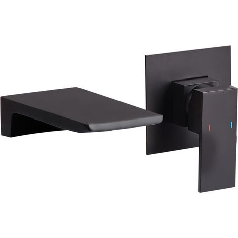 Grifo empotrado monomando de lavabo de latón con efecto cascada negro Karuay