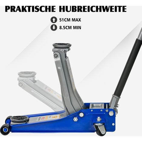 Cric hydraulique plat double pompe 3 tonnes (6600 lb), sans pédale, acier robuste, levage rapide à double piston, capacité 3T, bleu argenté (1/5)
