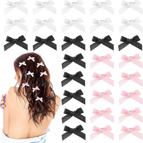 Lot de 30 mini barrettes satin à nœud antidérapant, pinces kawaii en métal pour femme et fille. (1/5)