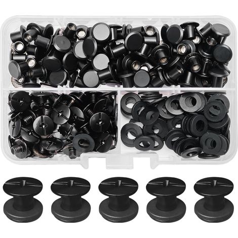 90 Kits Vis Chicago Screws,M56mm Vis de Livre,Rivet a Visser de remplacement en métal pour sacs, livres, colliers, sacs à dos, laisses de chien, laisses (Noir Mat) (1/5)