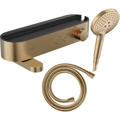 Pack mitigeur bain douche thermostatique HANSGROHE ShowerTablet Select + Flexible Isiflex + Pommeau de douche Raindance 3 jets Bronze brossé