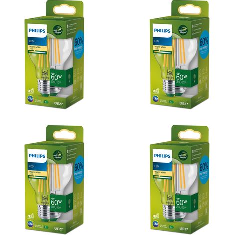 Philips Pack avantagé E27 Ultra Efficient Ampoule Standard (60W) Claire Lumière blanche chaude - 4 pièces (1/3)