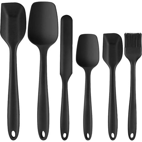 Spatelset aus lebensmittelechtem Silikonkautschuk, geeignet zum Backen, Kochen und Mischen, hitzebeständig, antihaftbeschichtet, spülmaschinenfest, BPA-frei, 6-teiliges Set (schwarz).