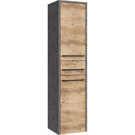Mobile da bagno Florence 30 x 35 x 130 cm Grigio scuro con rovere castagna - con 2 ante e 1 cassetto