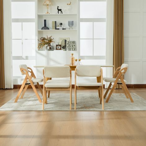 Chaise pliante en bois massif avec assise rembourrée chaise de salle à manger empilable (lot de 4) idéale comme siège d'appoint pour cuisines, bureaux, mariages, fêtes ou pique-niques — Beige. (1/5)