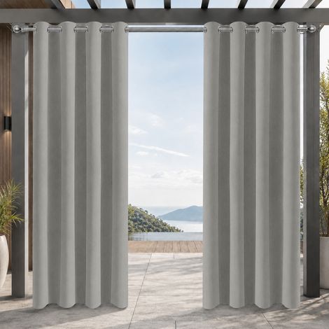HEMVOR Rideau à Oeillets Occultant Extérieur Gris Clair 132x274cm - Polyester Imperméable Anti-Froissement (Intérieur/Extérieur) (1/5)
