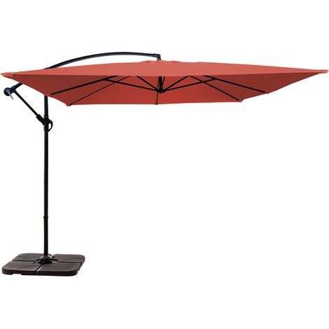 Parasol déporté 3 x 3 m et 4 dalles à lester remplisable terracotta