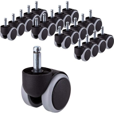 lot de 20 roulettes, tige longue 10mm, caoutchouc polyuréthane, diamètre 50mm, pivotantes 360 degrés, pour chaise de bureau