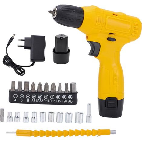 12V Cordless Drill Kit 3/8" Chuck Power Screwdriver Ergonomic Design LED Light with Battery and Charger for Professional DIY Work Home Tools EU Plug