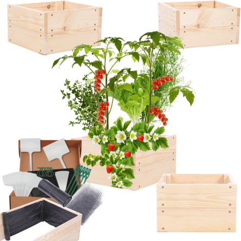 MODO24 Carré potager ZP06 surélevé en bois de pin massif pour jardin et terrasse, 18x33×30 cm, naturel