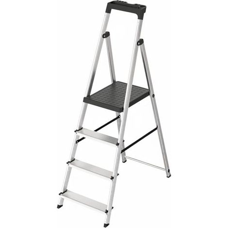 Escalera Aluminio 4 Pedaños Uso Domestico Certificada En 131 Con Bandeja Para Herramientas.