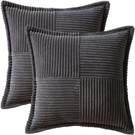 Set mit 2 Kissenbezügen, 45×45 cm, grau, weicher Cord mit Streifen (1/4)