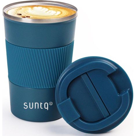 SUNTQ Edelstahl Thermo Kaffeebecher to go 380ml Blau Doppelwand Isoliert (1/5)