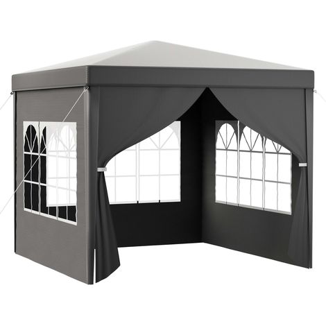 Toboli Carpa de jardín 3 x 3 m gris con protección UV 50+, gazebo con laterales enrollables, pabellón para fiestas con ventanas, ideal para terrazas y festivales (1/5)