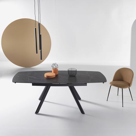 Tavolo moderno allungabile a 210 cm base metallo e piano effetto Marmo Nero TERENCE (1/5)