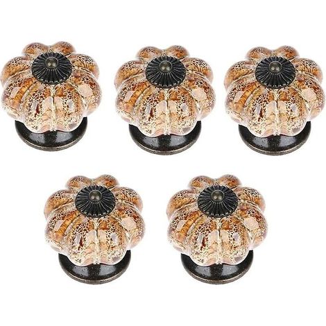 5x Poigne De Tiroir En Cramique Style Europen Boutons Meuble En Forme De Citrouille Vintage Blanc Avec Vis