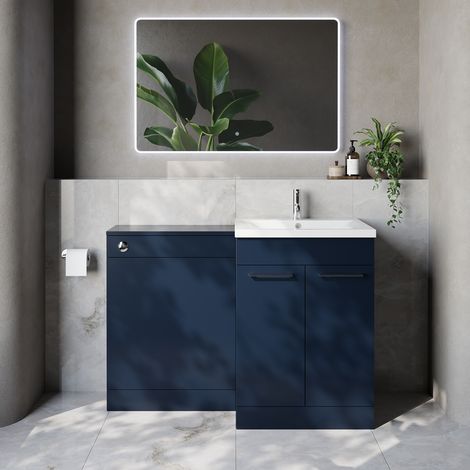 Napoli 460 Cento Deep Blue 1200mm 2 Door Vanity Unit Toilet Suite with Glide Basin - 1200mm - Chrome 160mm HandleWithout Kingston Toilet Pan
