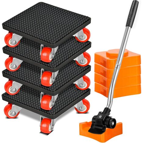 Kit de Deplace Meuble, 9 Pièces avec Leve Meuble Lourd et roulettes pour Meubles Pivotantes à 360 Degrés, Deplace Meuble Lourd sans Effort Jusqu’à 500 Kg, Outil Pratique pour Maison et Bureau (1/5)