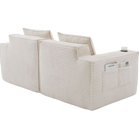 2-Sitzer-Modulsofa aus beigem Cord mit Becherhaltern und Seitentaschen (1/5)