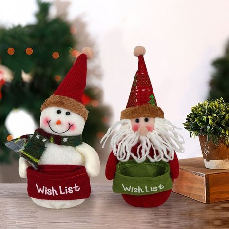 Décoration de table de Noël, poupées en peluche Père Noël et bonhomme de neige, décoration de bureau, convient pour dîner de famille, fête (1/5)