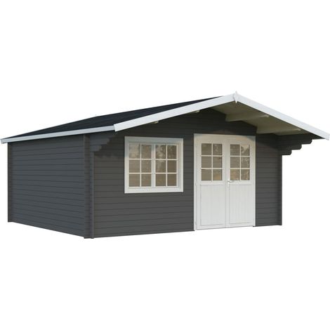 Abri de jardin en bois Britta 19,7 m2 Peint gris foncé + blanc (1/5)