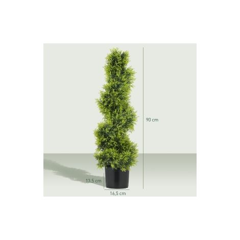 Cyprès artificiel vert de 90 cm en plastique en spirale avec pot décoratif pour salon terrasse et entrée (1/5)